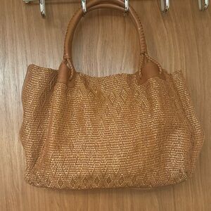 Monsac Tan Woven Tote Bag